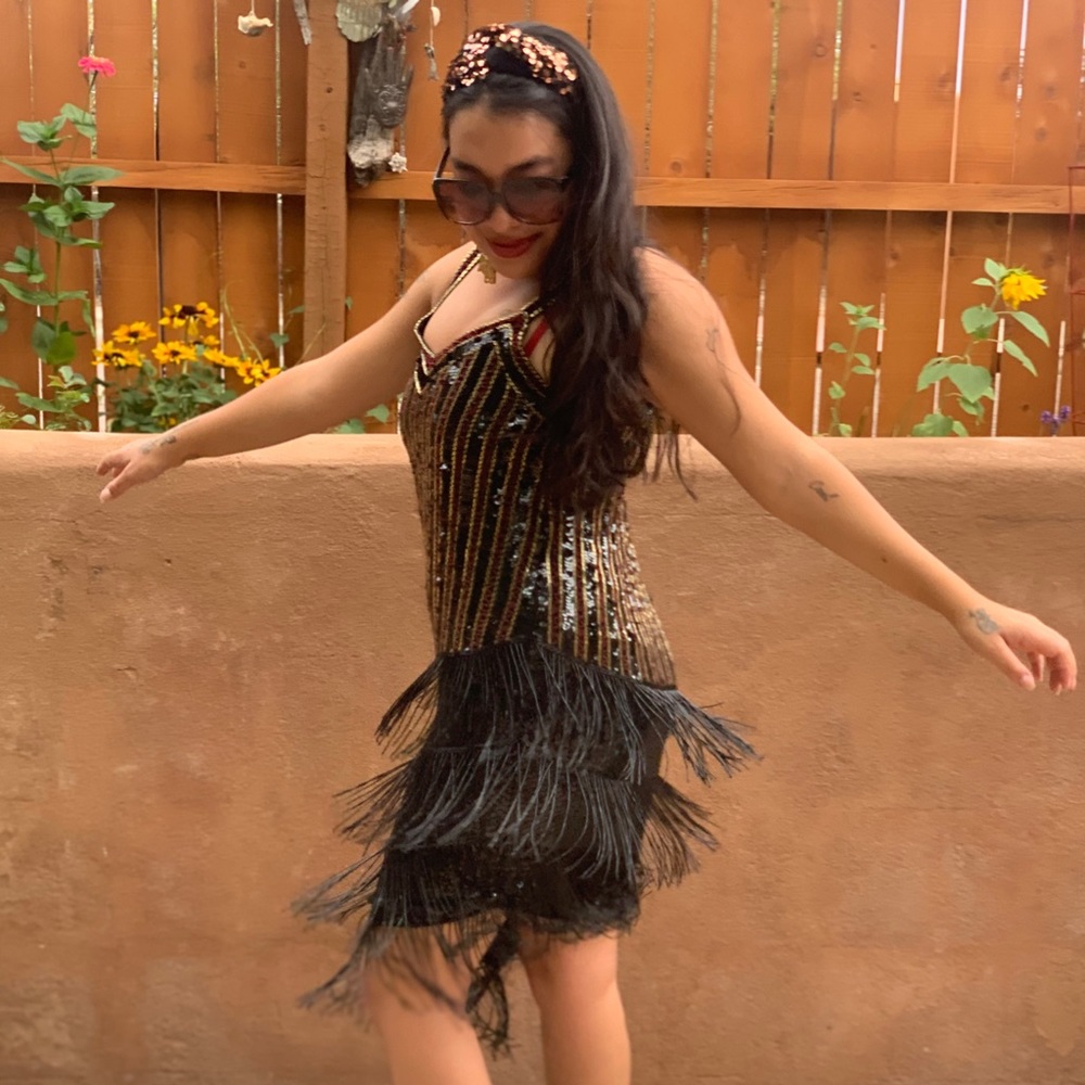 Vintage Jazz Age Revival Beaded Dress Asymmetrical 80s does 20s Party Dress S/M